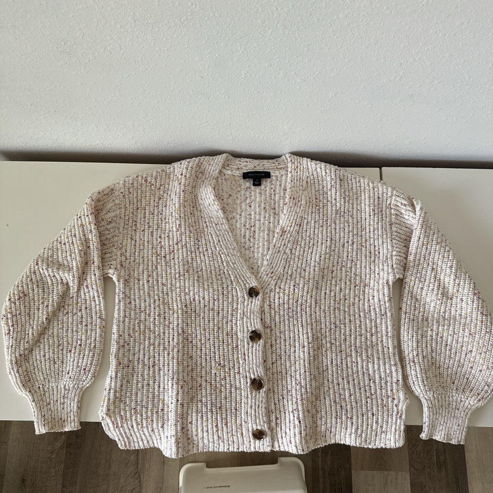 Ann Taylor Speckled Cream Cardigan